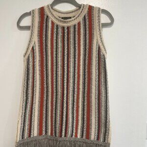 Massimo Dutti Striped Tank Sweater • Fringe Hem Knit Top Women’s size xs